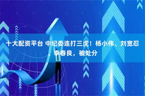 十大配资平台 中纪委连打三虎!杨小伟、刘宽忍、李春良,被处分